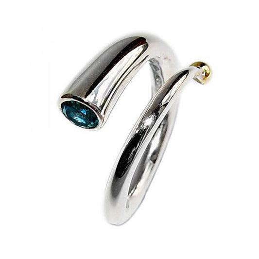 Bague Spirale argent et topaze bleue